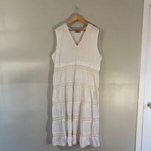 Shore Drive Sleeveless Crochet Trim White Midi Dress Coastal Beach Boho 3Xl